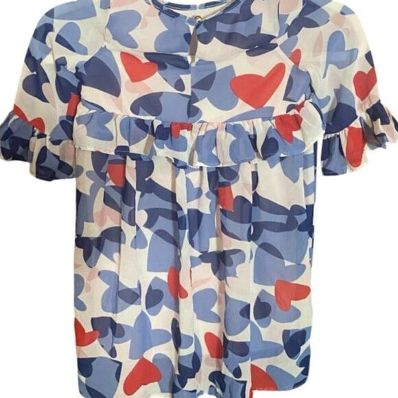 Kate Spade New York Girls Heart Print Dress Size 6 Multicolor Ruffle Sleeve Dres - Picture 4 of 6